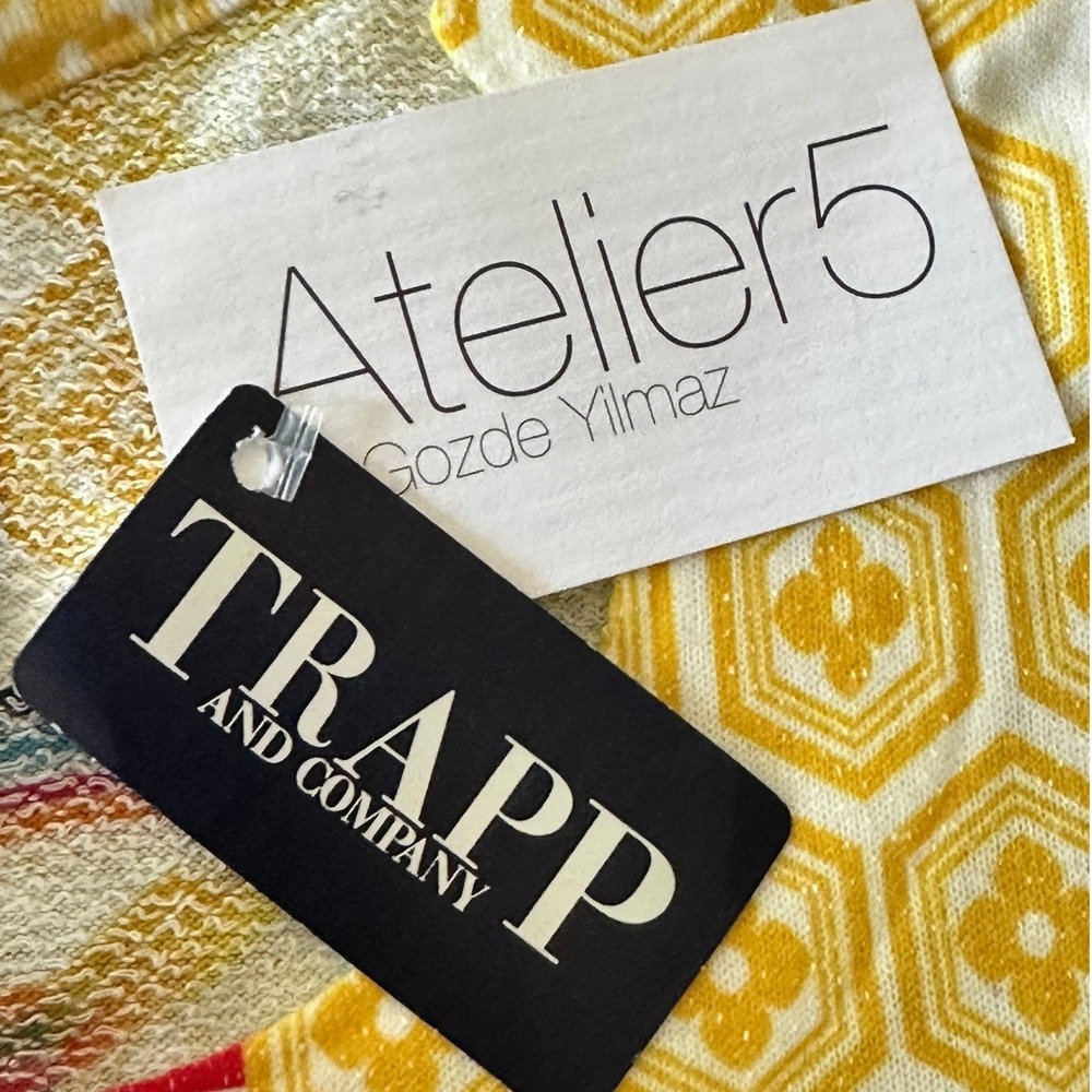 Atelier5 NWT Gözde Yilmaz Yellow Geometric Floral Striped Midi Dress Size L - Picture 7 of 14